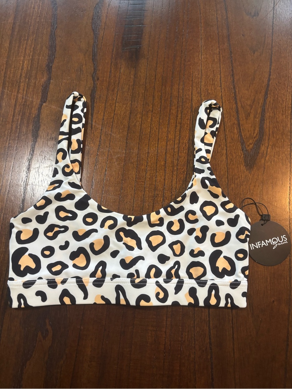 Infamous Swim White & Tan Leopard Print Bikini Top